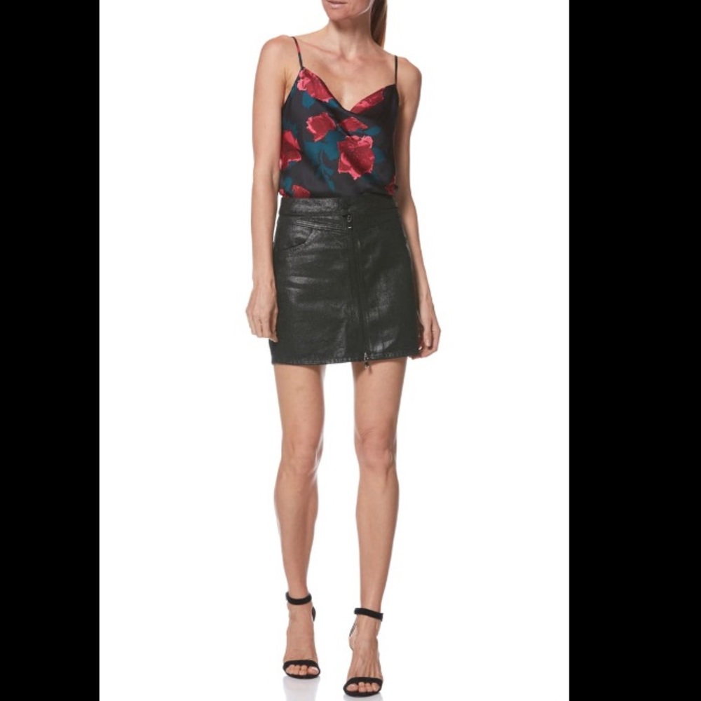 NWT Paige Jamine Zip Front Skirt Black Sparkle 29